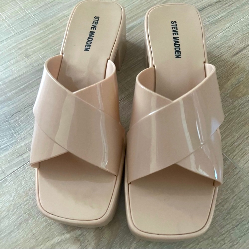 Steve Madden Platform Block Heel Jelly Slides Siz… - image 2